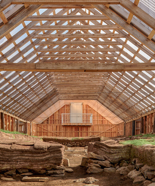 floating polycarbonate roof by sp(r)int studio protects iceland's stöng ruins