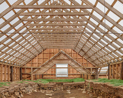 floating polycarbonate roof by sp(r)int studio protects iceland's stöng ruins