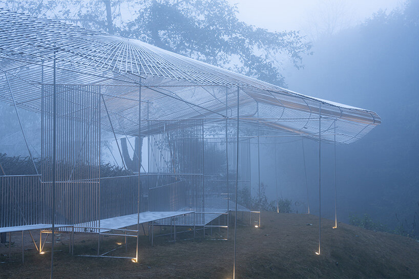 tea pavilion by kong xiangwei studio floats like a silver feather in chinese rainforest