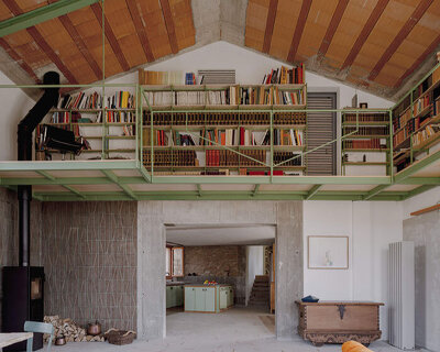 exposed materials animate textured decorative patterns within rural house in italy