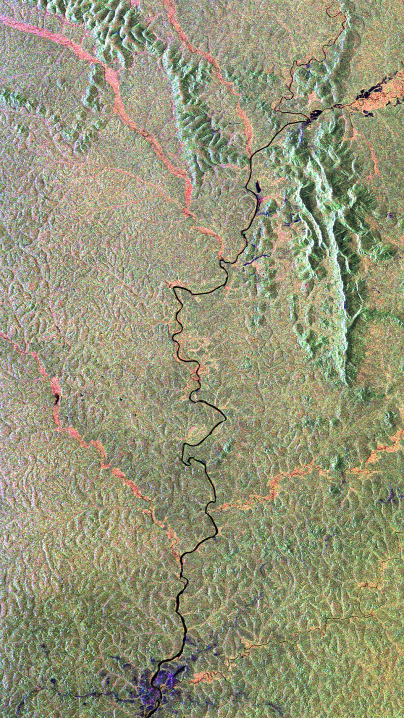topography of Gabon in Africa with the Ivindo River (in black) appearing visible