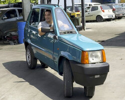 world’s narrowest fiat panda drives around as fully functional, single-seater electric car