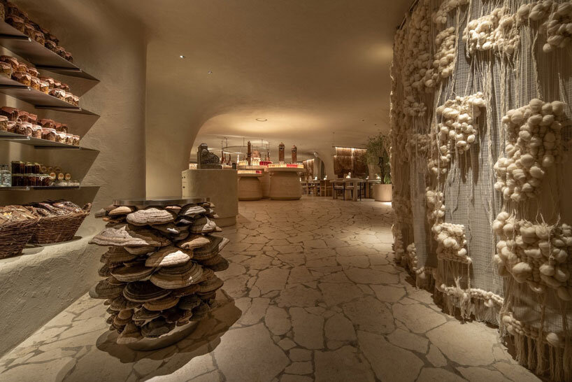 recycled and bio-based materials shape mushroom-inspired restaurant interior by YOD group