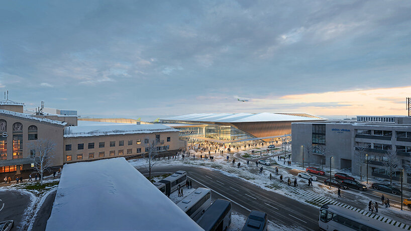 ZHA to design new arrivals terminal at lithuania's vilnius airport with pleated timber roof