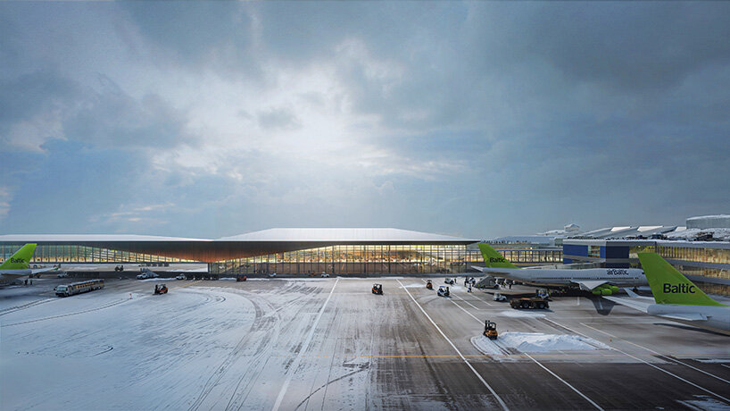 ZHA to design new arrivals terminal at lithuania's vilnius airport with pleated timber roof