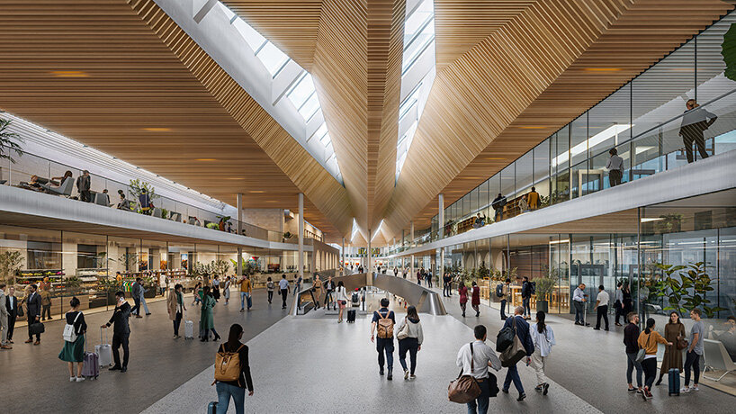 ZHA to design new arrivals terminal at lithuania's vilnius airport with pleated timber roof