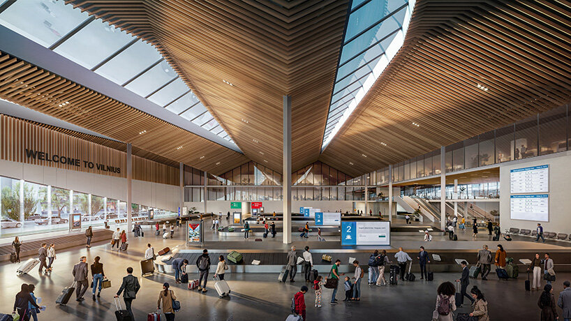 ZHA to design new arrivals terminal at lithuania's vilnius airport with pleated timber roof