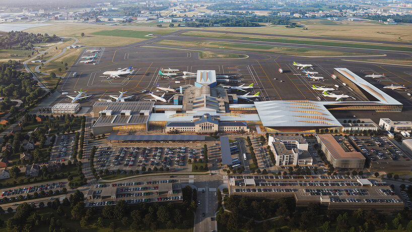 ZHA to design new arrivals terminal at lithuania's vilnius airport with pleated timber roof