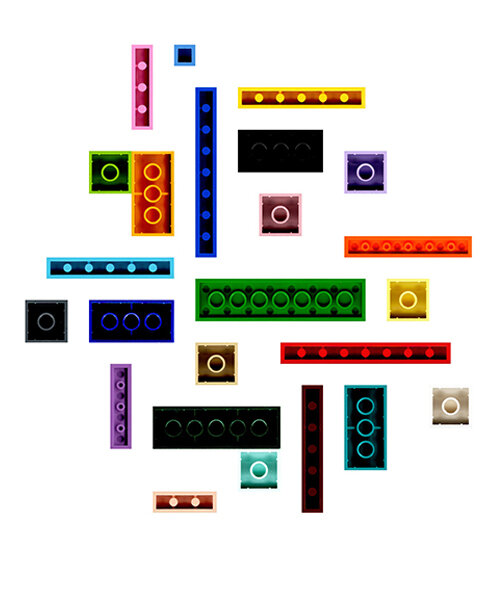 RZLBD constructs 100 de stijl compositions using a limited palette of just 24 LEGO bricks