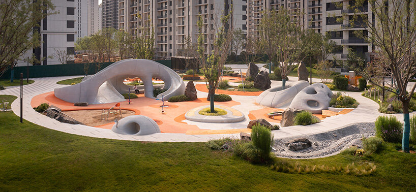 3D printed concrete caves resemble stone formations in chinese playground by XISUI design
