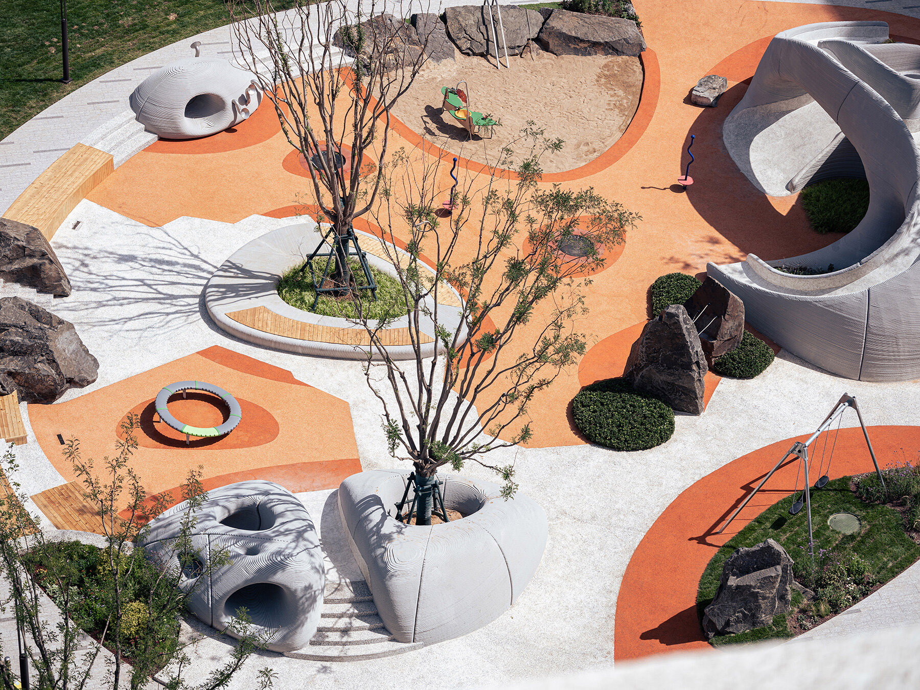 3D printed concrete caves resemble stone formations in chinese playground by XISUI design