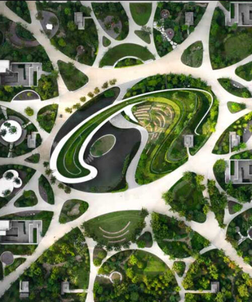 ASPECT studios' regenerative campus landscape for alibaba stands on multi-story podium