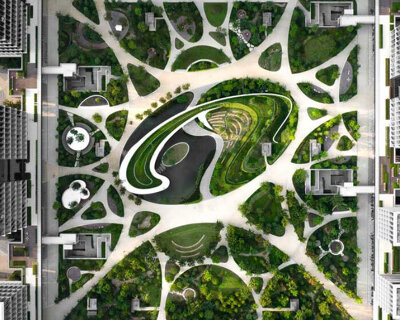 ASPECT studios' regenerative campus landscape for alibaba stands on multi-story podium