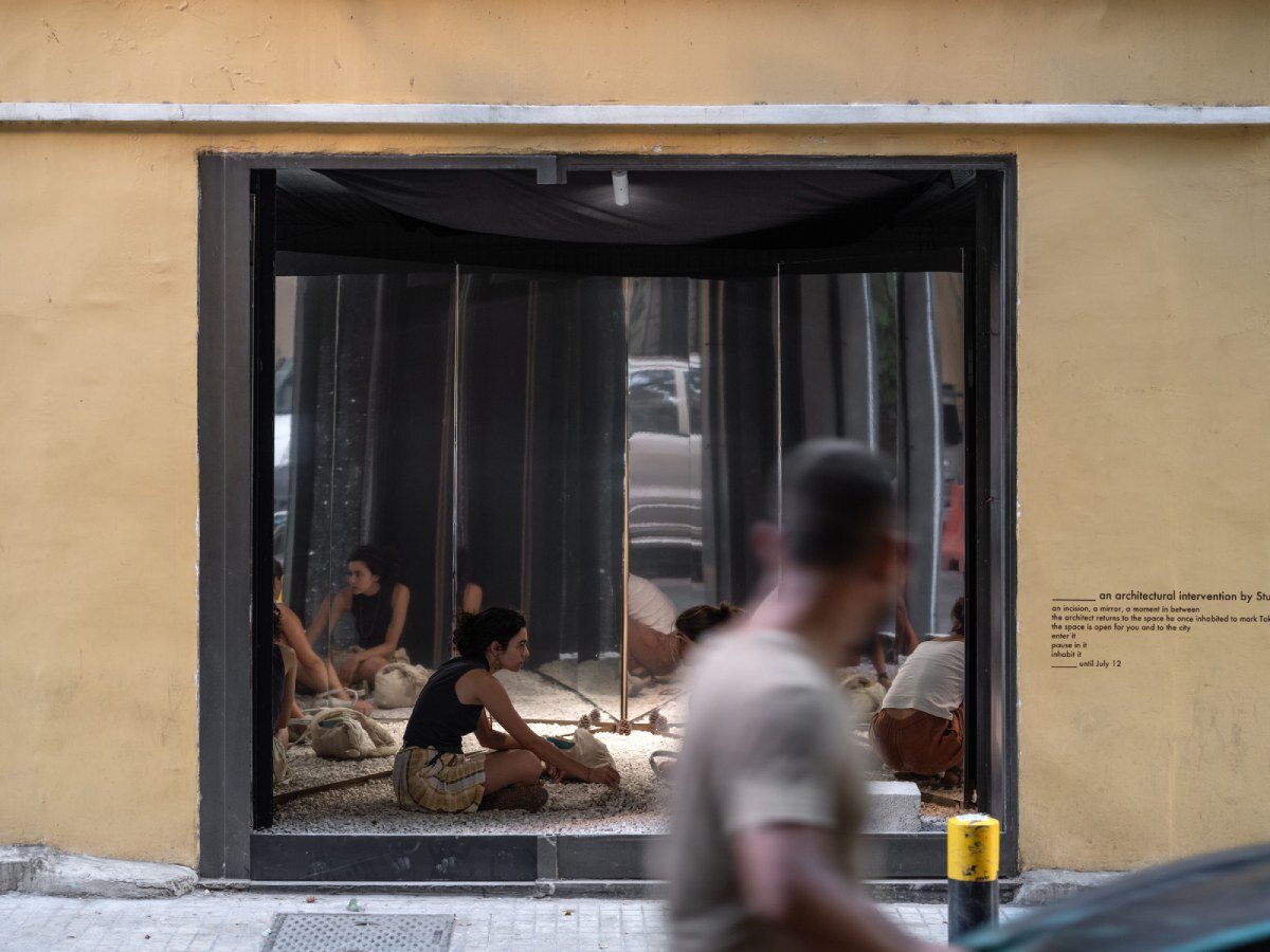 etienne bastormagi's mirrored incision along beirut streetfront invites spontaneous encounters