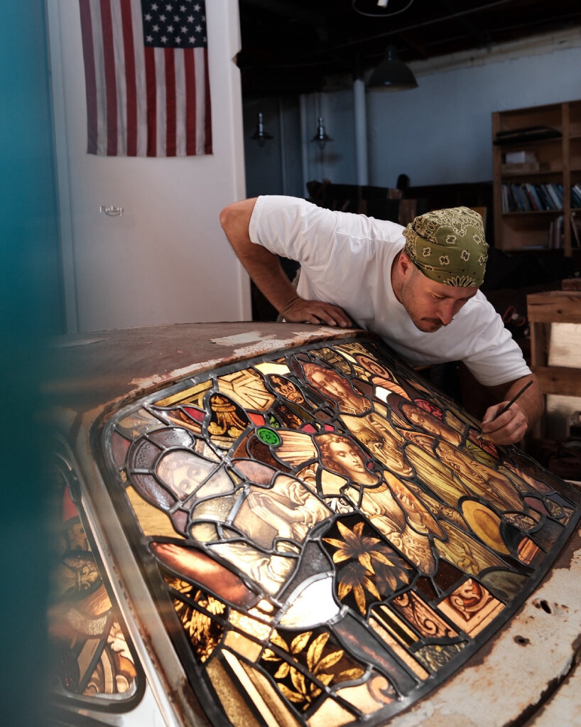 ben tuna resurrects corroded porsche 911 with stained glass