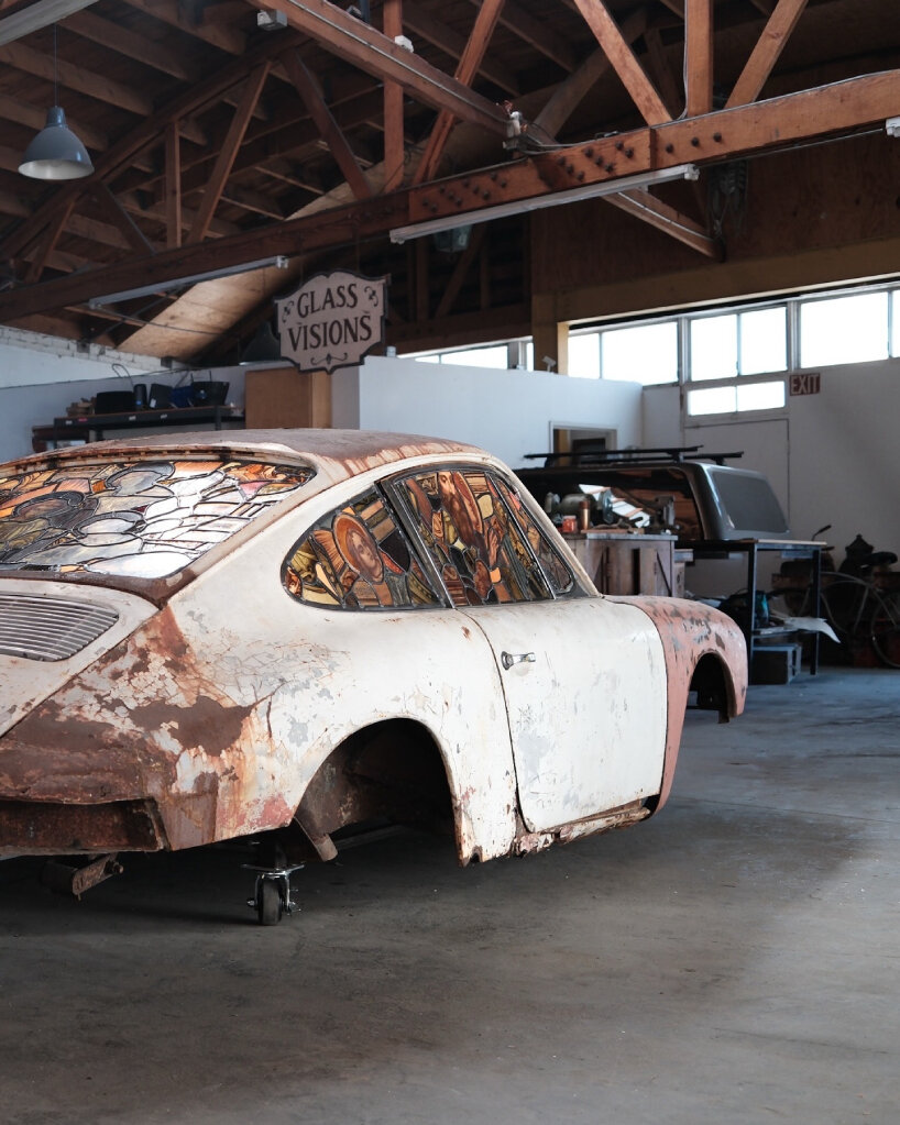 ben tuna resurrects corroded porsche 911 with stained glass