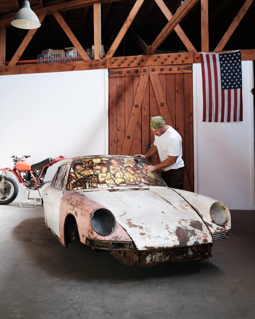 ben tuna resurrects corroded porsche 911 with stained glass