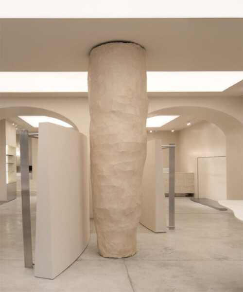 between the walls preserves shell rock from soviet past at sculptural showroom in kyiv