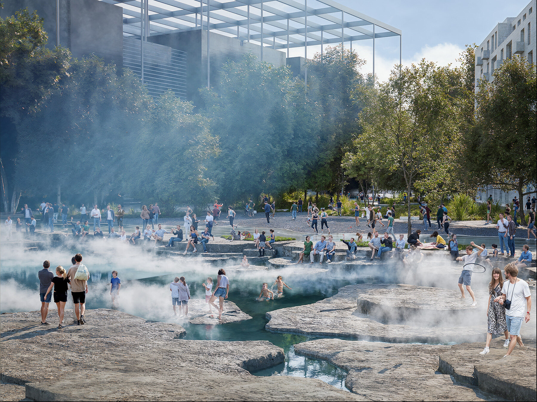 BIG to reactivate three copenhagen plazas with cracked terrain of water, light and greenery