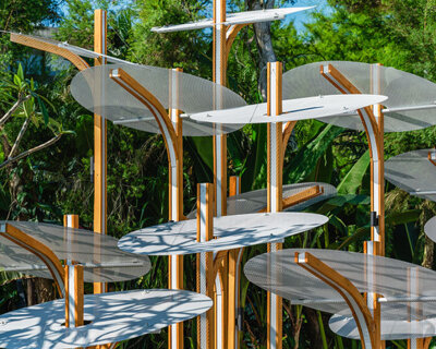 modular lighting installation by cheng tsung feng evokes vertical clustered plant colonies