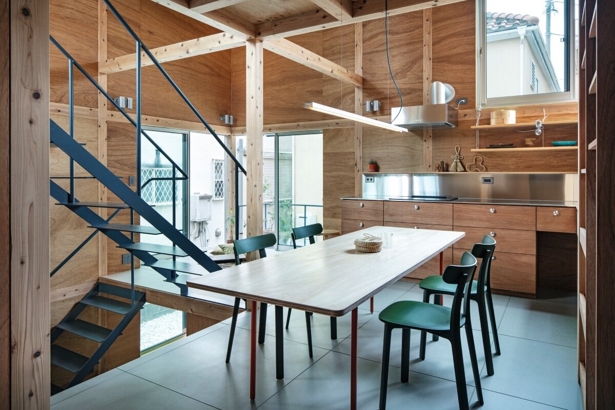 tamada & wakimoto's multigenerational home in japan unfolds in stepped levels 