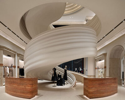 chongqing flagship's theatrical interiors by liang architecture evoke silk drapery in motion