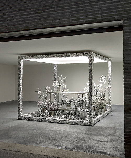 'flower room' by crosby studios and flover gleams with silver blossoms in brooklyn