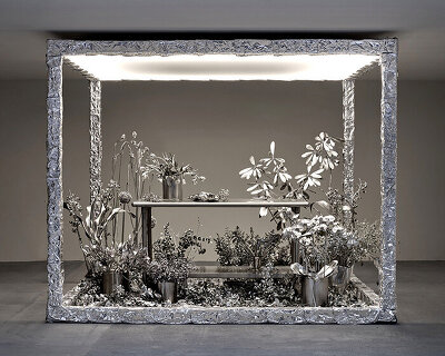 'flower room' by crosby studios and flover gleams with silver blossoms in brooklyn