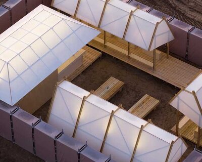 demountable pavilion by heimat architects offers fleeting coastal refuge at china's sand city
