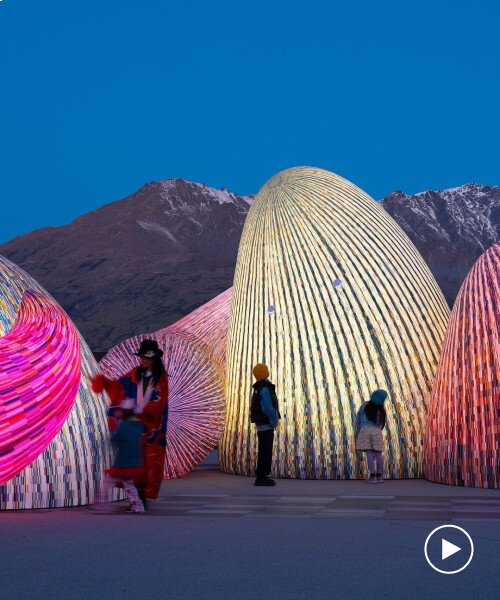 ENESS' glowing, interactive AI oracles question digital futures near new zealand mountains