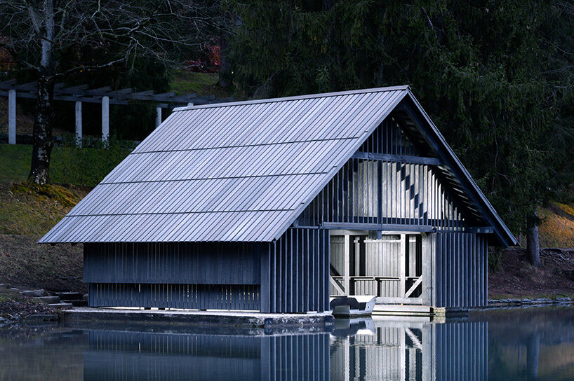 OFIS architects renovates boathouse in slovenia with rooftop garden that filters lake water