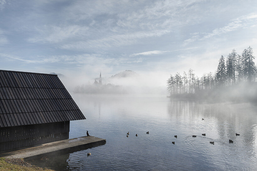 OFIS architects renovates boathouse in slovenia with rooftop garden that filters lake water