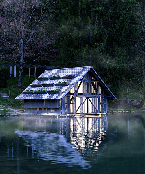 OFIS architects renovates boathouse in slovenia with rooftop garden that filters lake water