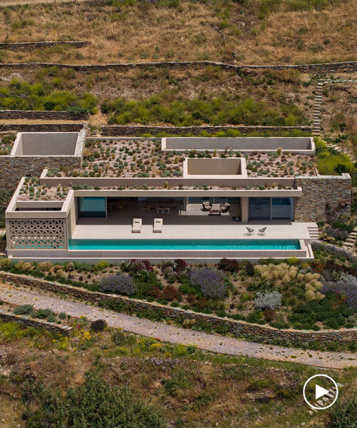 katerina valsamaki embeds subterranean house into hillside slot on tinos island, greece