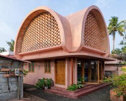 asymmetric brick vaults top NO architects' compact house in kerala, india