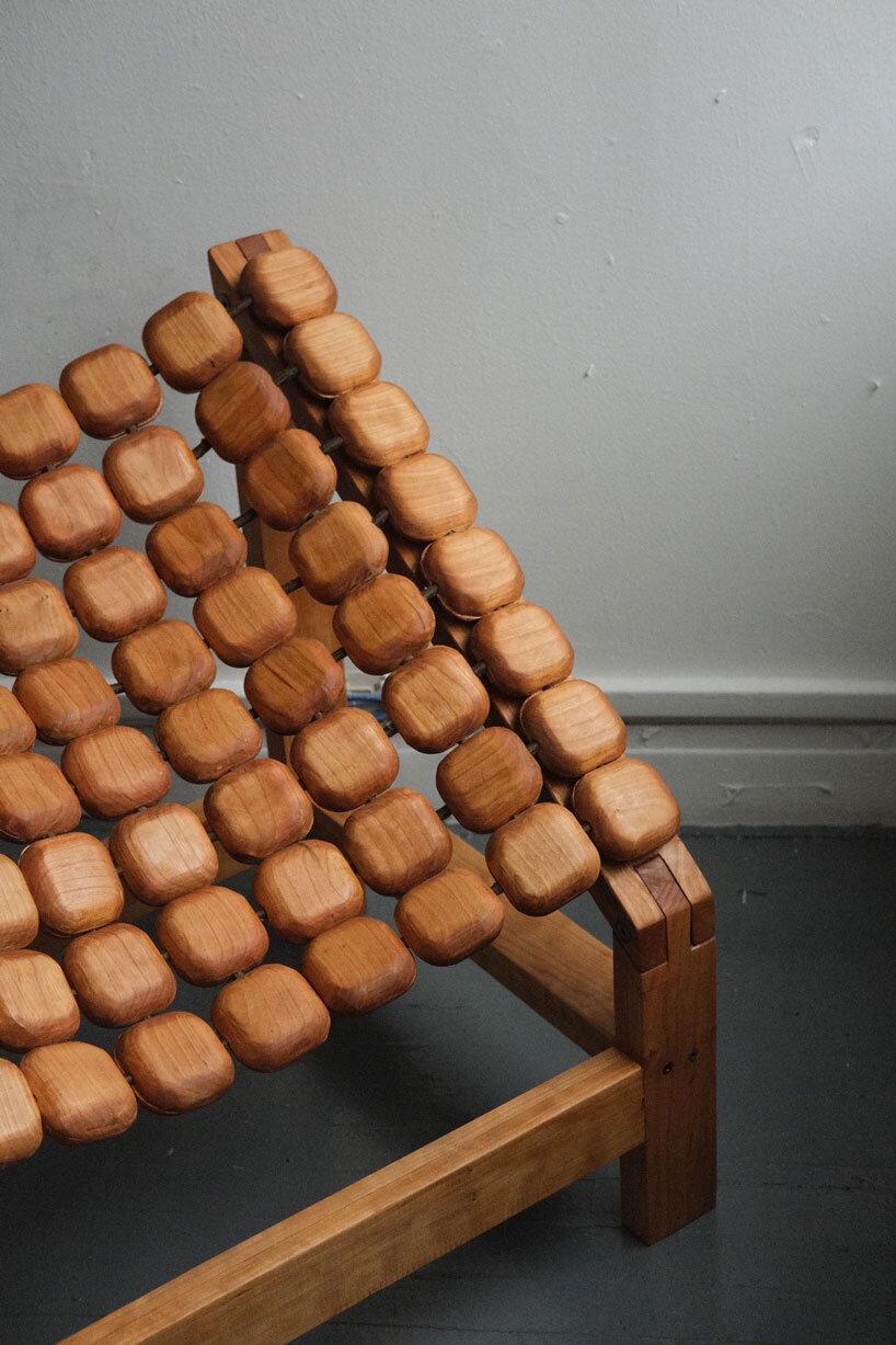 molten chair's cherry hardwood beads wrap around the body