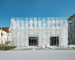 translucent dancing cubes shape modular colombia pavilion for osaka expo 2025