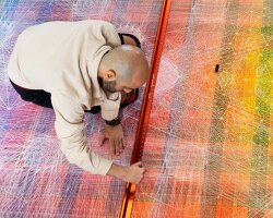 behind nima nabavi's vast geometric vortex painting: converging energy, labor, and structure