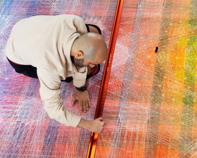 behind nima nabavi's vast geometric vortex painting: converging energy, labor, and structure