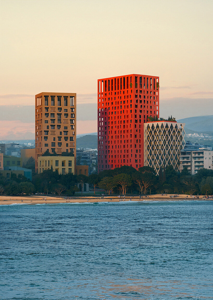 oppenheim architecture unveils all-red vlore beach tower as part of albania's coastal revival