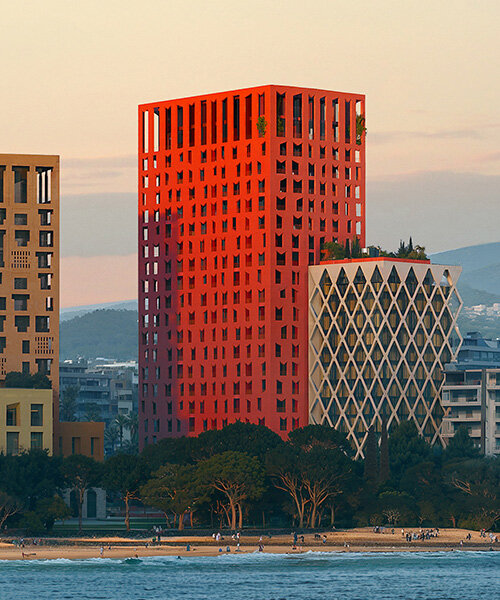 oppenheim architecture unveils all-red vlore beach tower as part of albania's coastal revival