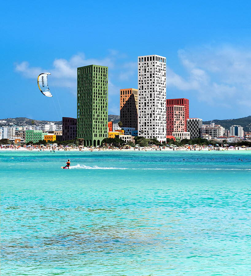 Opepenheim Architecture Strati blok di desa skala dan menara Viburt di pantai Albania