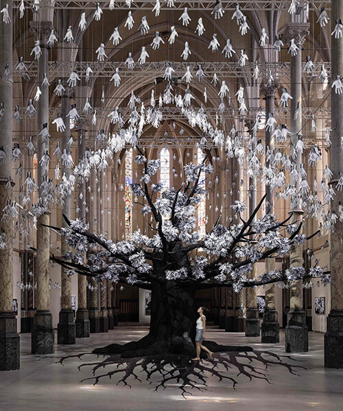 participatory tree of scanned hands by JR grows in montpellier's former church