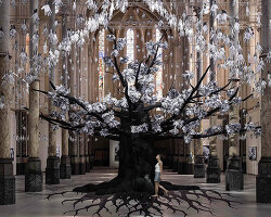 participatory tree of scanned hands by JR grows in montpellier's former church
