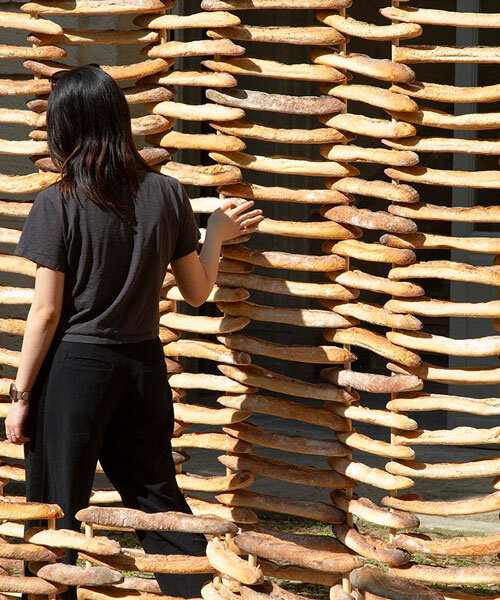 780 leftover baguettes turn into public pavilion by MERO studios in montpellier
