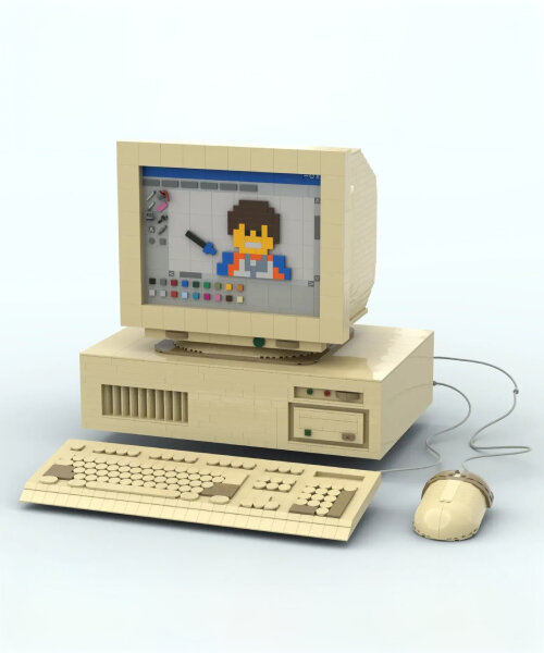 retro personal computer made of LEGO blocks comes with swappable pixelated screens
