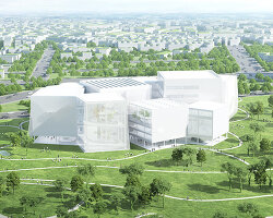 SANAA designs cluster of veiled volumes for taichung green 'museumbrary' in taiwan