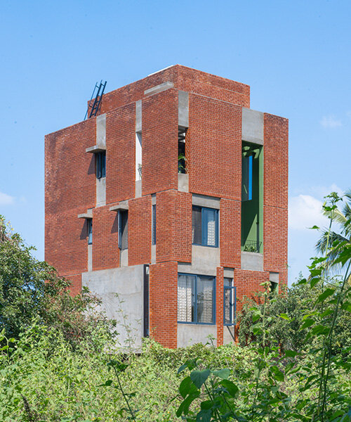 studio ShoulderTap contrasts brick and stone to shape family residence in india
