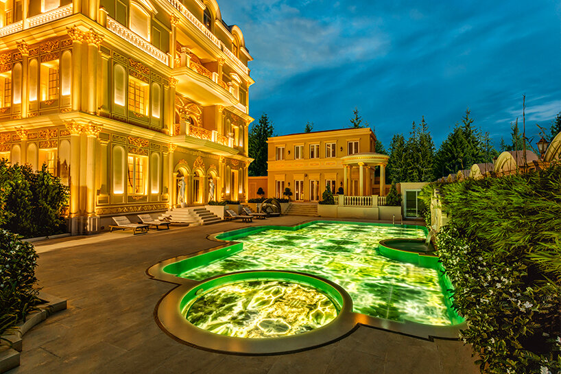 SICIS creates glowing swimming pool surface with decorative glass for cambodian villa