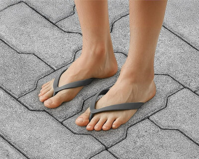 zigzag block sandals are designed to unify wearers with the sidewalk